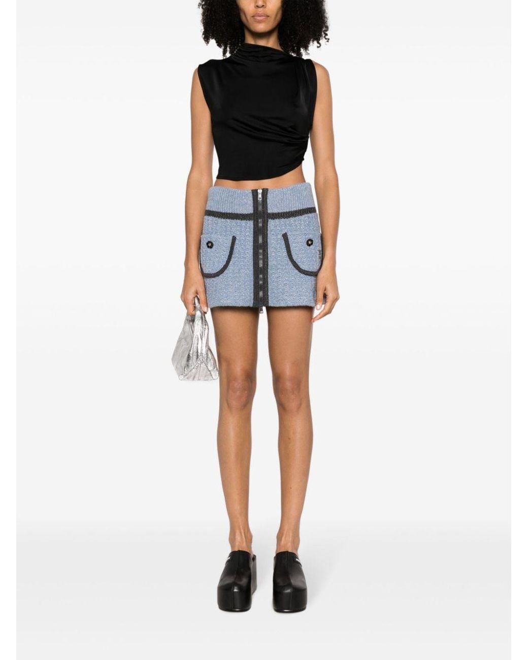 Cormio Blue Chunky-Knit Mini Skirt
