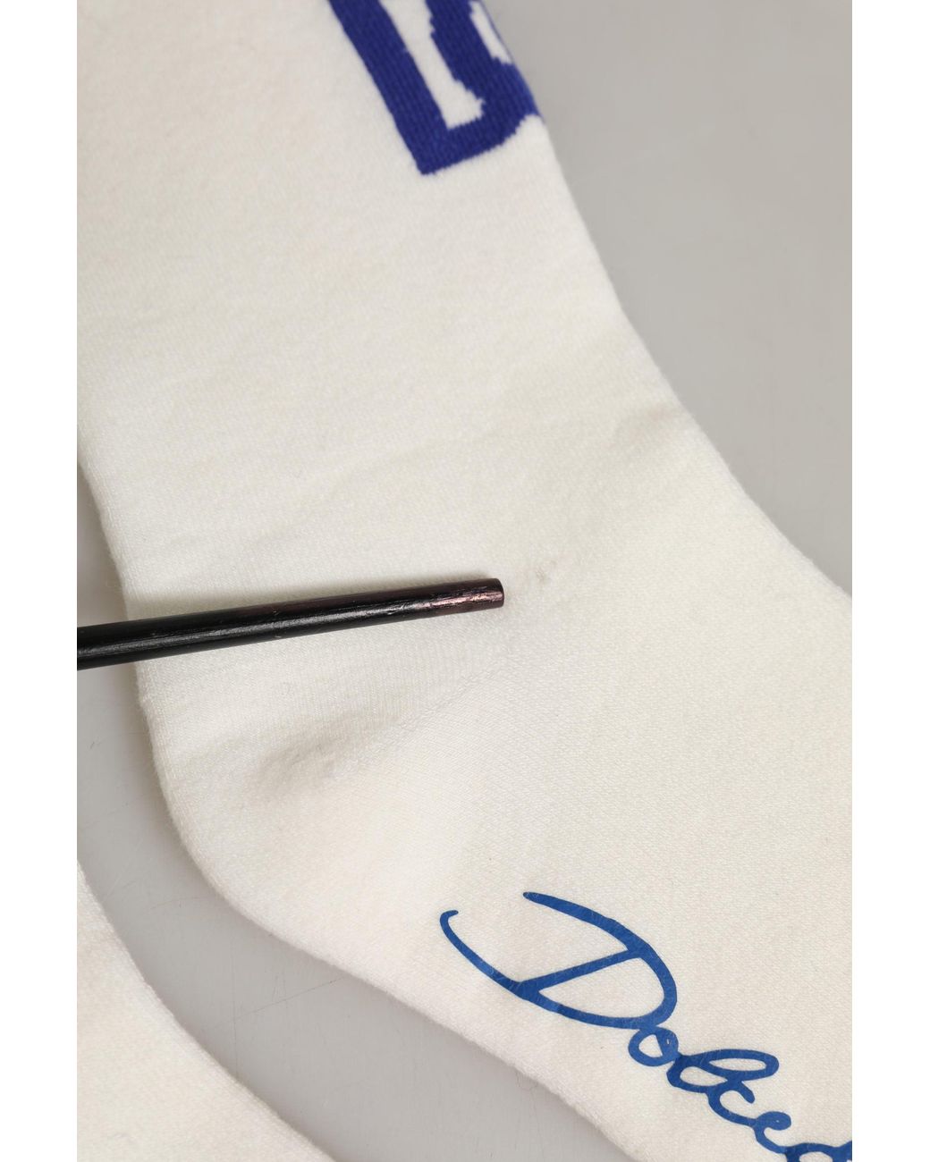 Dolce & Gabbana White Blue Cotton Logo Calf Accessory Socks