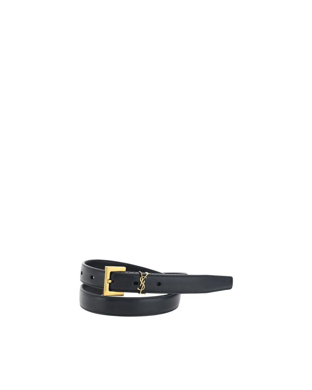 Saint Laurent Blue Black Calf Leather Bos Taurus Thin Belt