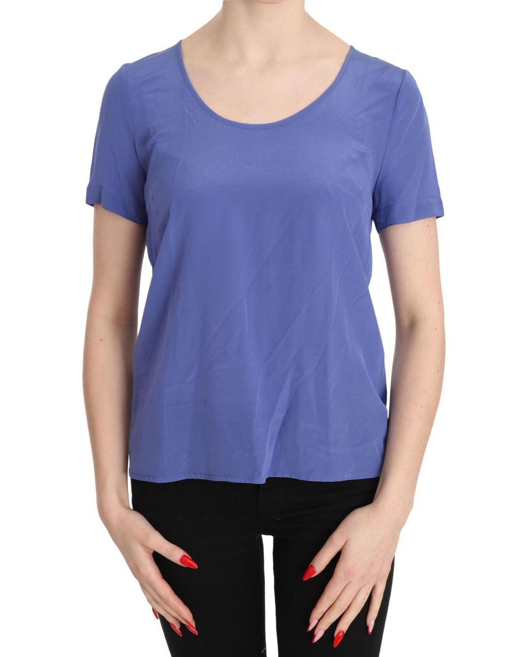 Patrizia Pepe Blue Silk Short Sleeve Casual Top Blouse