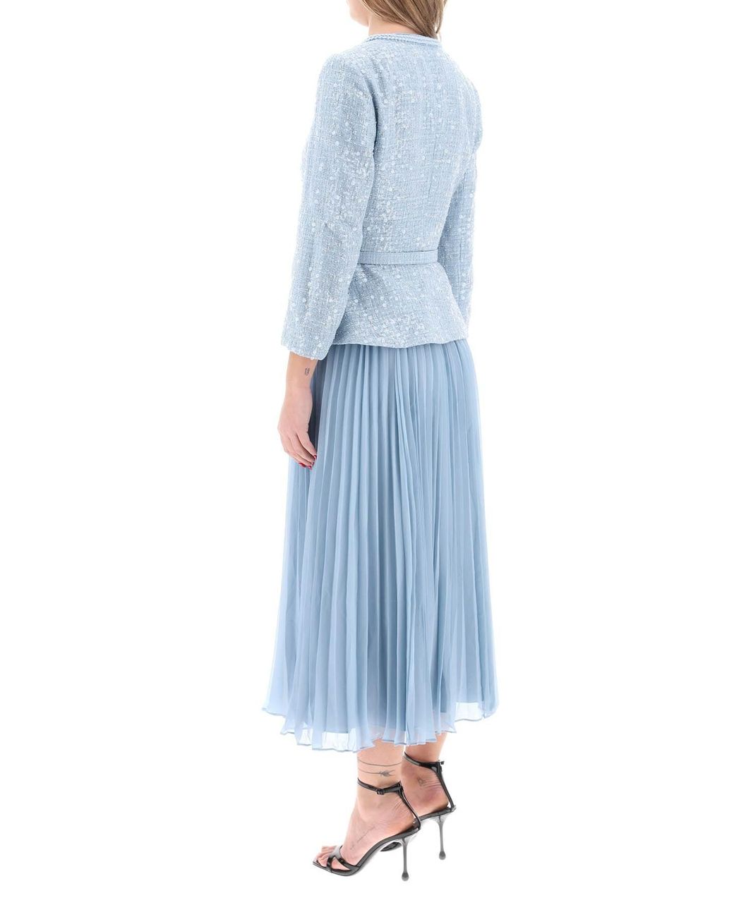 Self-Portrait Self Portrait Midi Dress With Pleated Skirt in Blue | Lyst