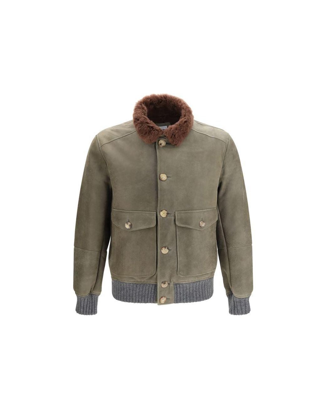 Brunello Cucinelli Green Bicolor Cashmere Bomber for men
