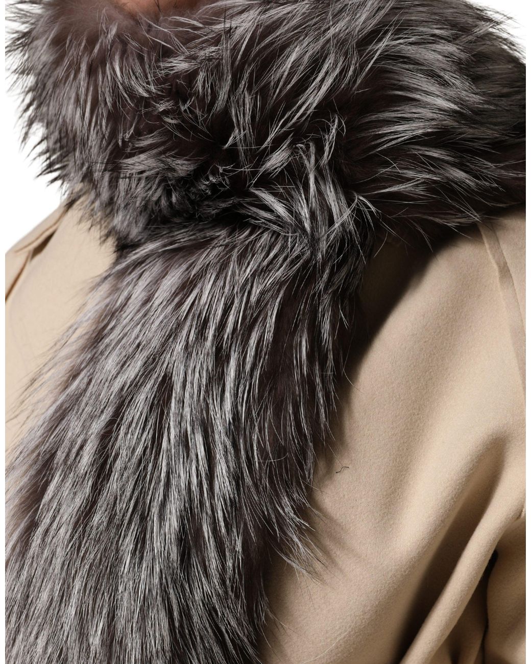 Dolce & Gabbana Gray Fox Fur Neck Wrap Warmer Winter Scarf