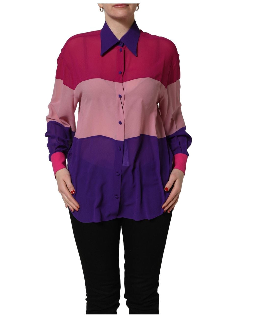 Dolce & Gabbana Purple Multicolor Silk Patchwork Shirt Blouse Top