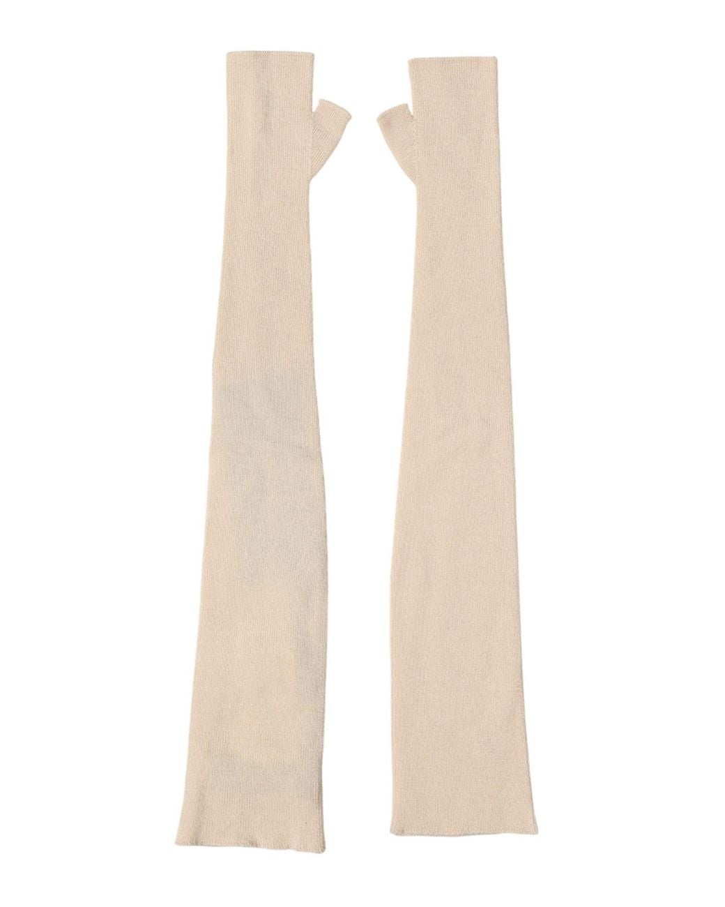 Dolce & Gabbana White Beige Wool Fingerless Elbow Length Gloves