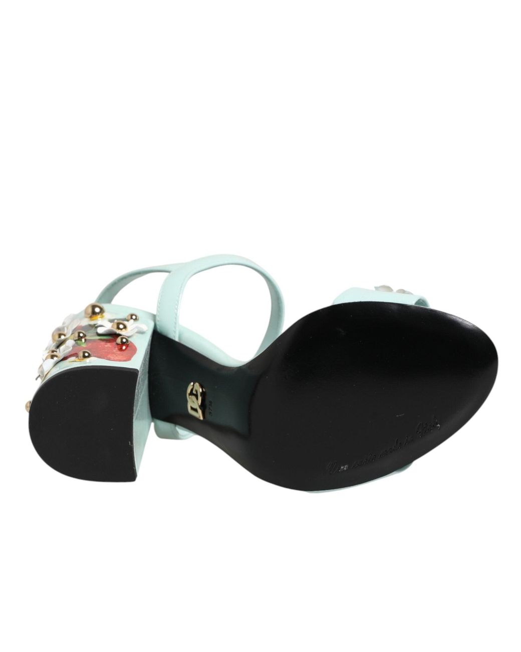 Dolce & Gabbana Green Mint Floral Studs Heels Sandals Shoes