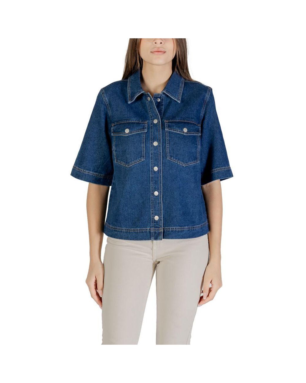 ONLY Blue Cotton Shortsleeve Shirt