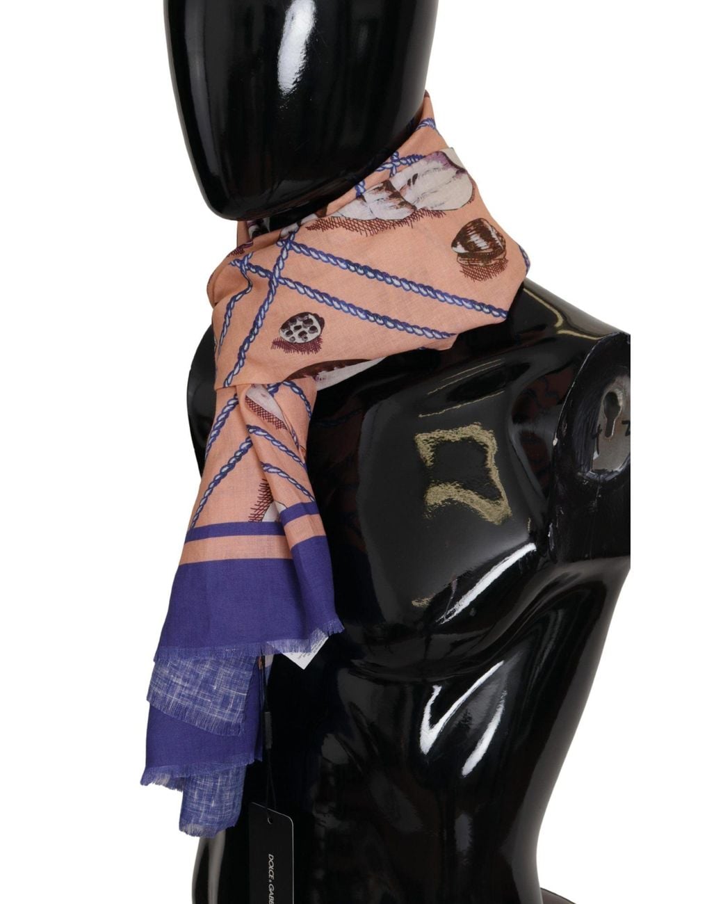 Dolce & Gabbana Black Linen Seashell Pattern Wrap Shawl Scarf for men