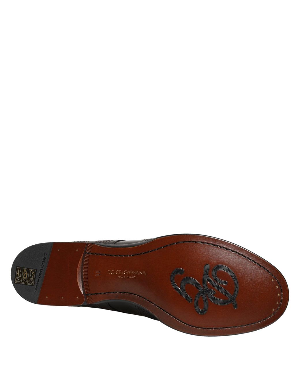 Dolce & Gabbana Brown Black Embroidered Leather Derby Dress Shoes for men