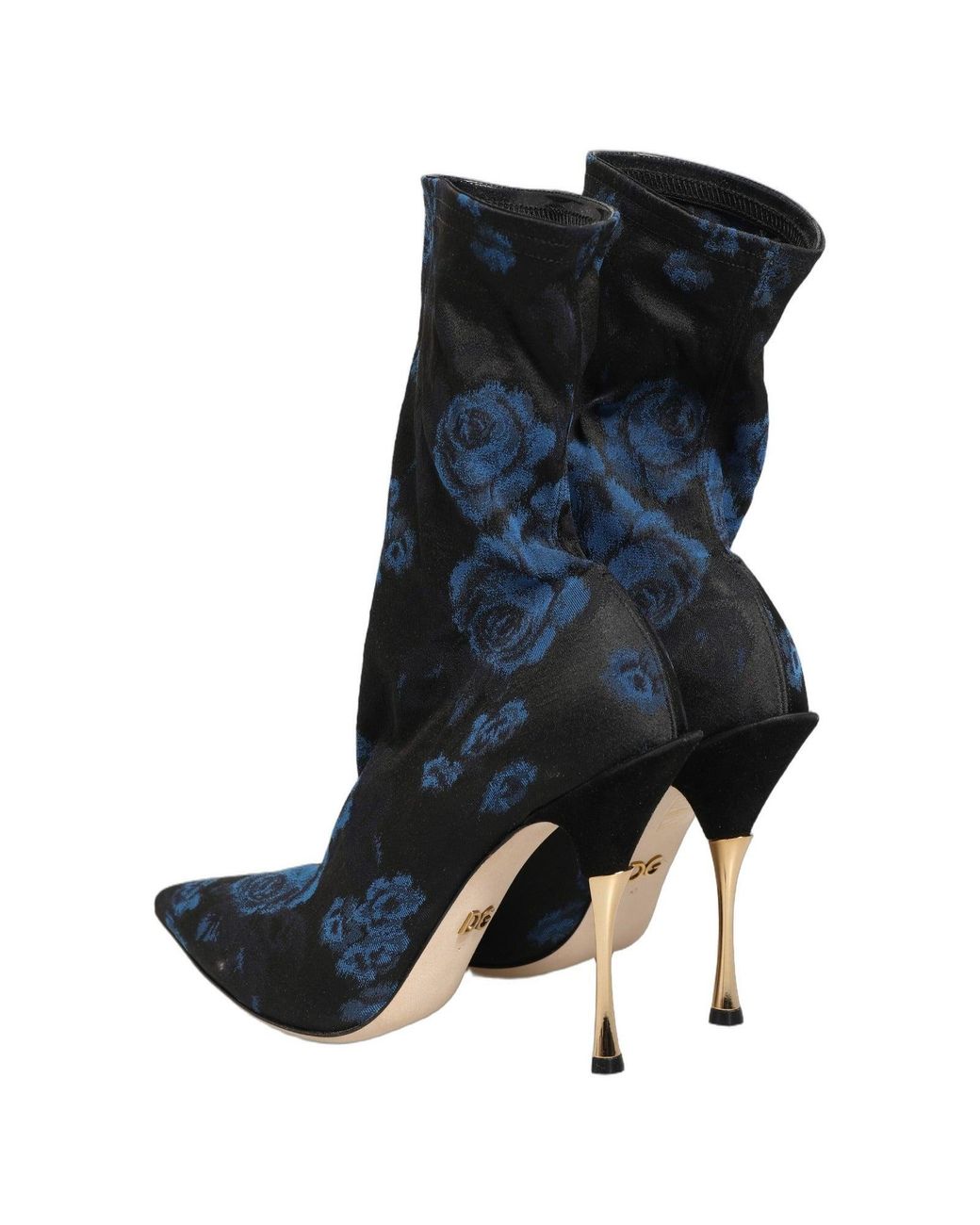 Dolce & Gabbana Blue Floral Stretch Sock Boots Shoes