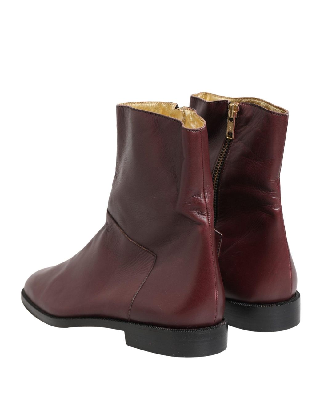 Dolce & Gabbana Purple Maroon Leather Flats Biker Ankle Boots Shoes