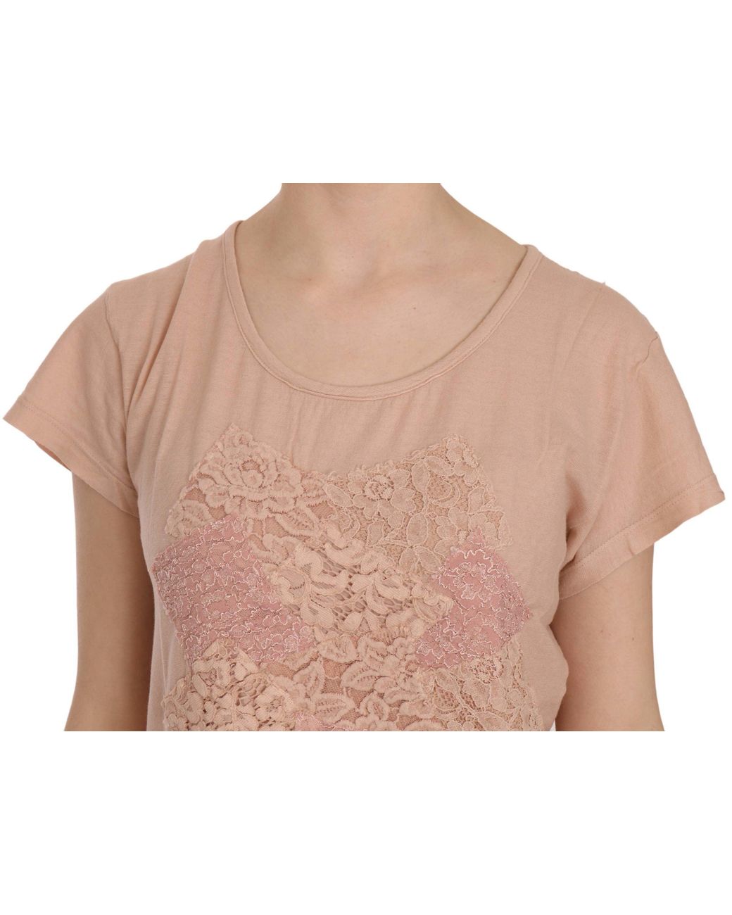 Pink Memories Multicolor Pink Cream Lace Short Sleeve Shirt Top Cotton Blouse