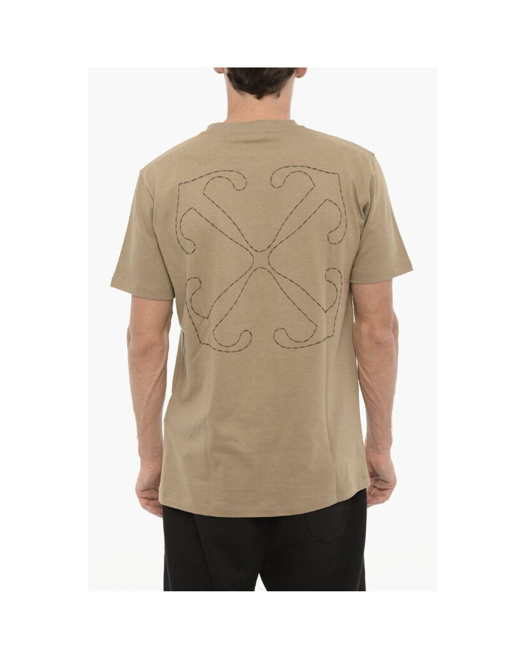 Off-White c/o Virgil Abloh Natural Off- Slim Fit Crew-Neck T-Shirt With Embroide Logo for men