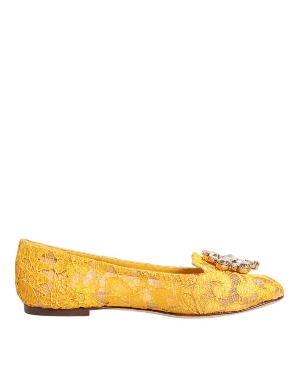 Dolce & Gabbana Yellow Taormina Lace Crystals Flats Shoes Viscose Cotton Nylon