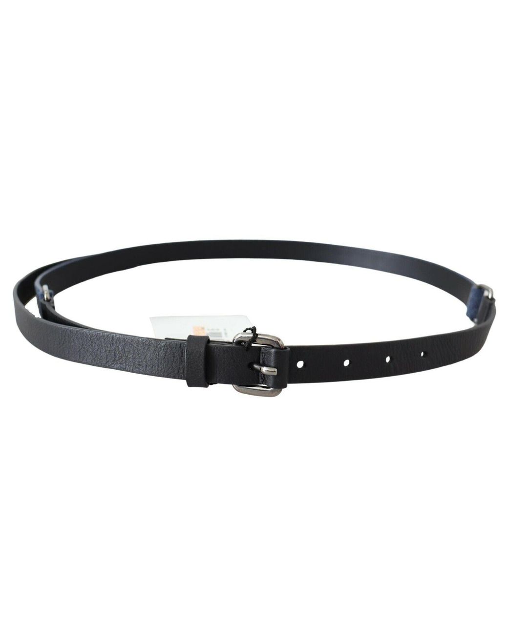 CoSTUME NATIONAL Black Blue Leather Silver Logo Belt