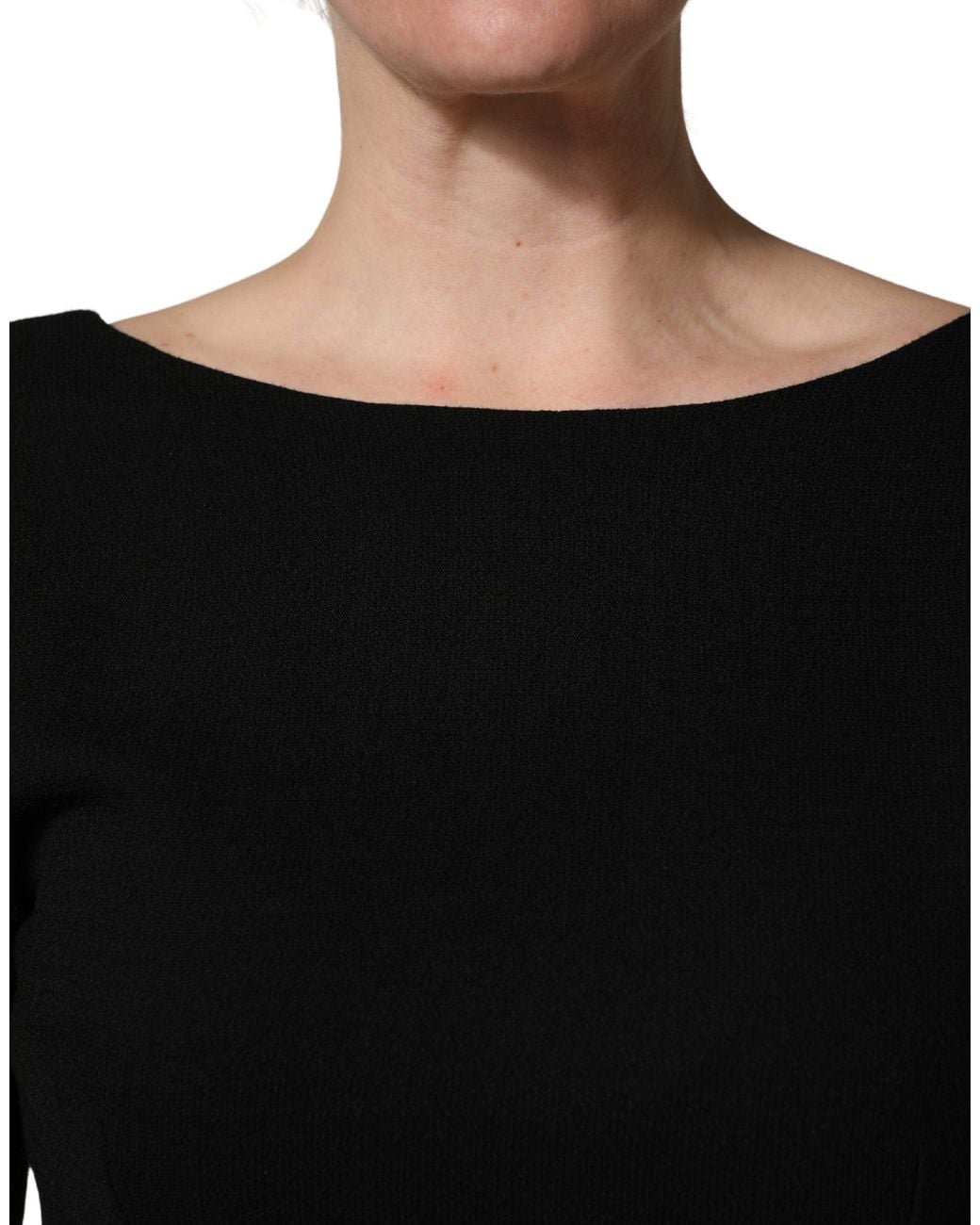 Dolce & Gabbana Black Wool Crepe Long Sleeves Midi Dress