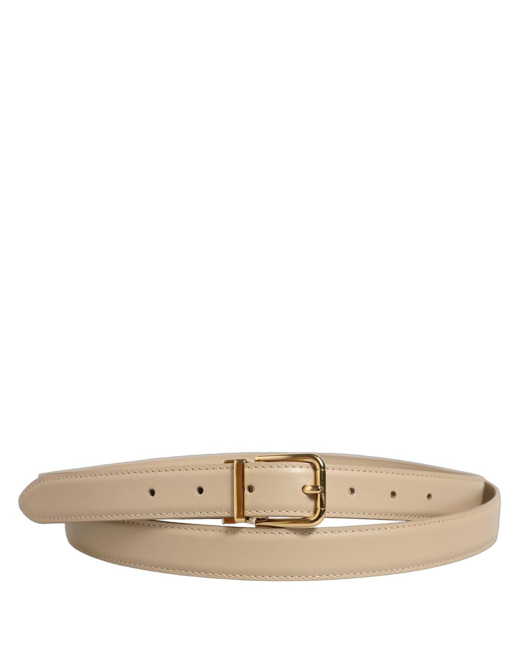 Dolce & Gabbana Natural Beige Leather Double Wrap Gold Buckle Belt