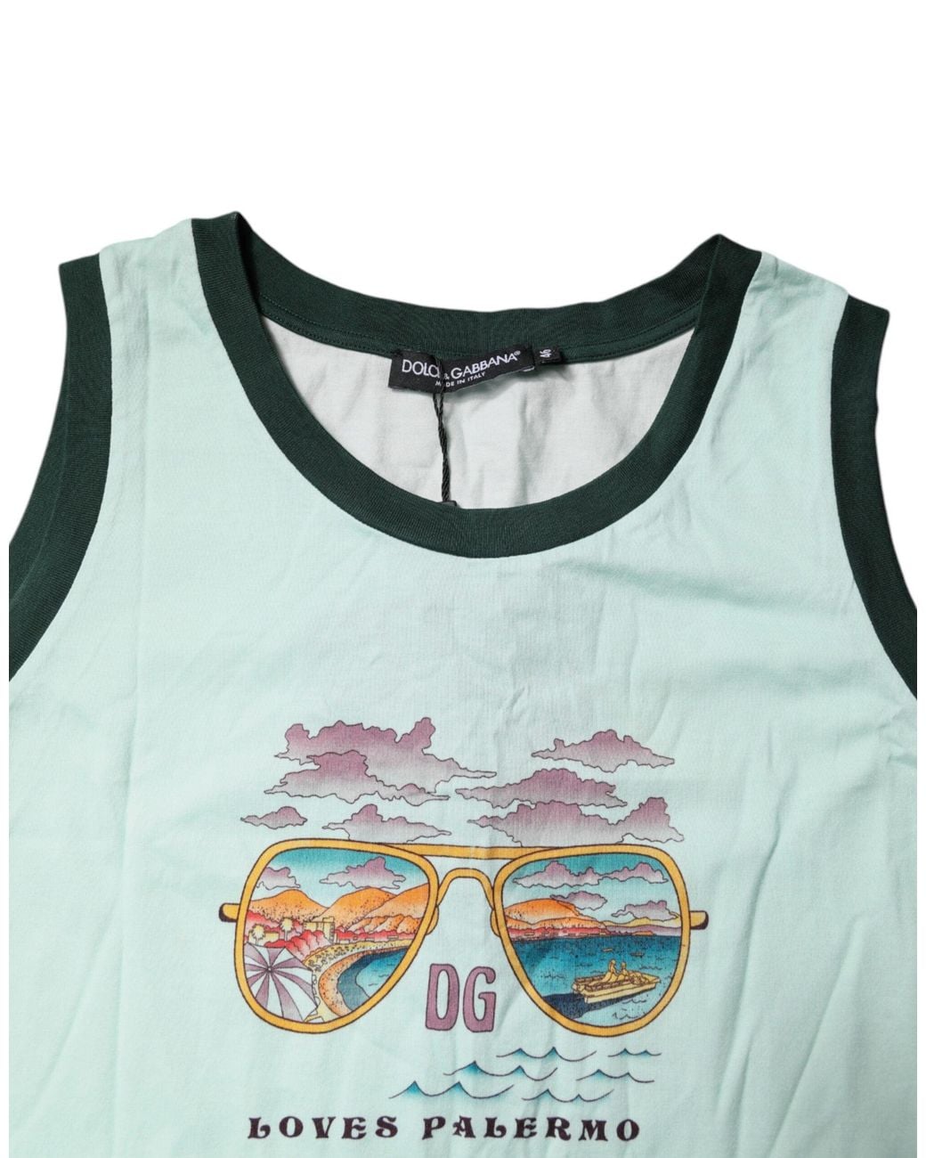 Dolce & Gabbana Blue Light Green Graphic Print Sleeveless Tank T for men