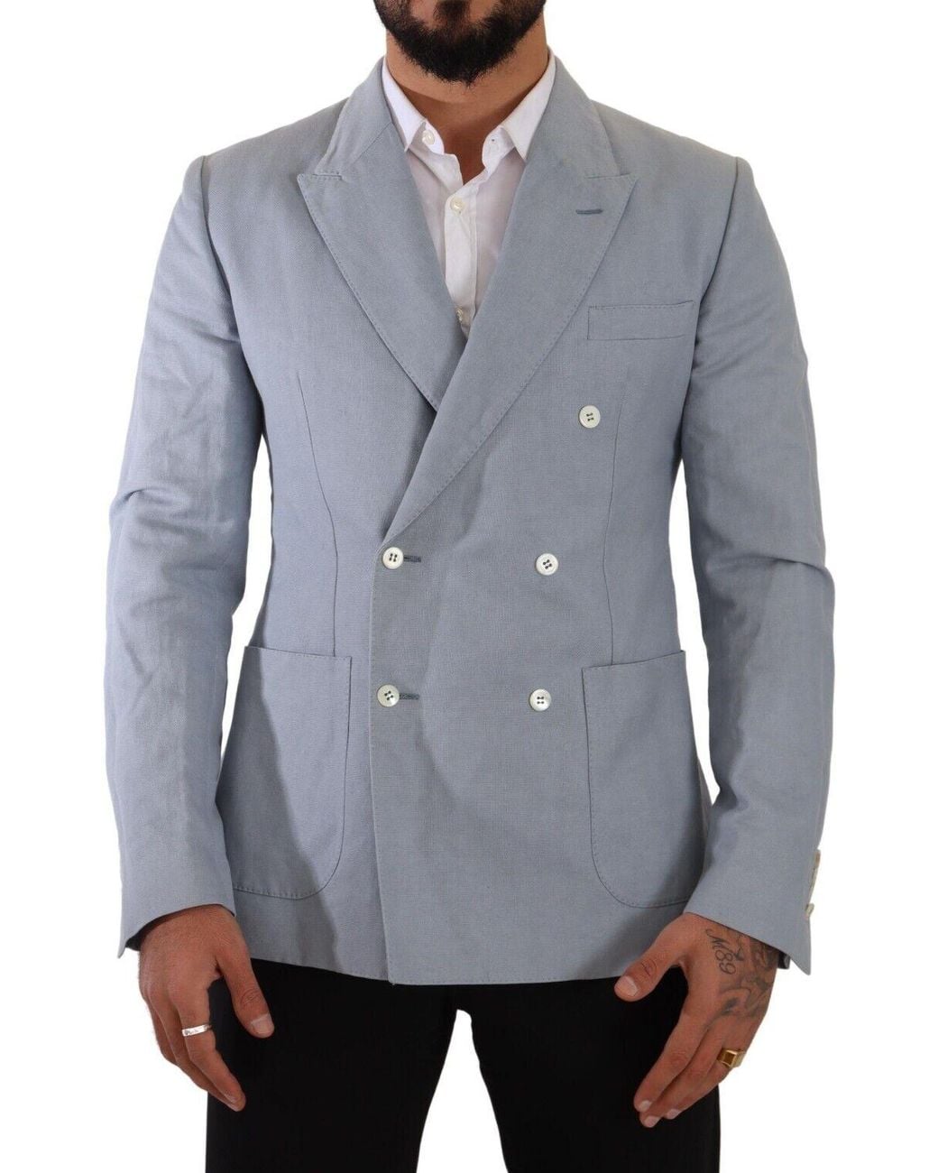 Dolce & Gabbana Blue Cotton Linen Slim Fit Jacket Coat Blazer for men