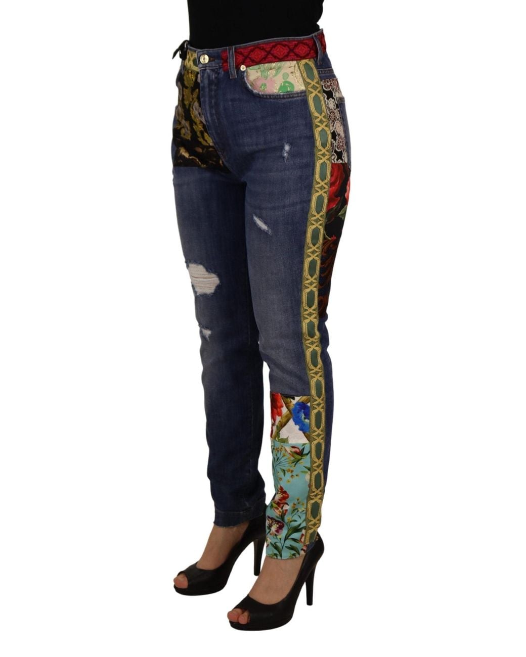 Dolce & Gabbana Blue High Waist Patchwork Skinny Denim