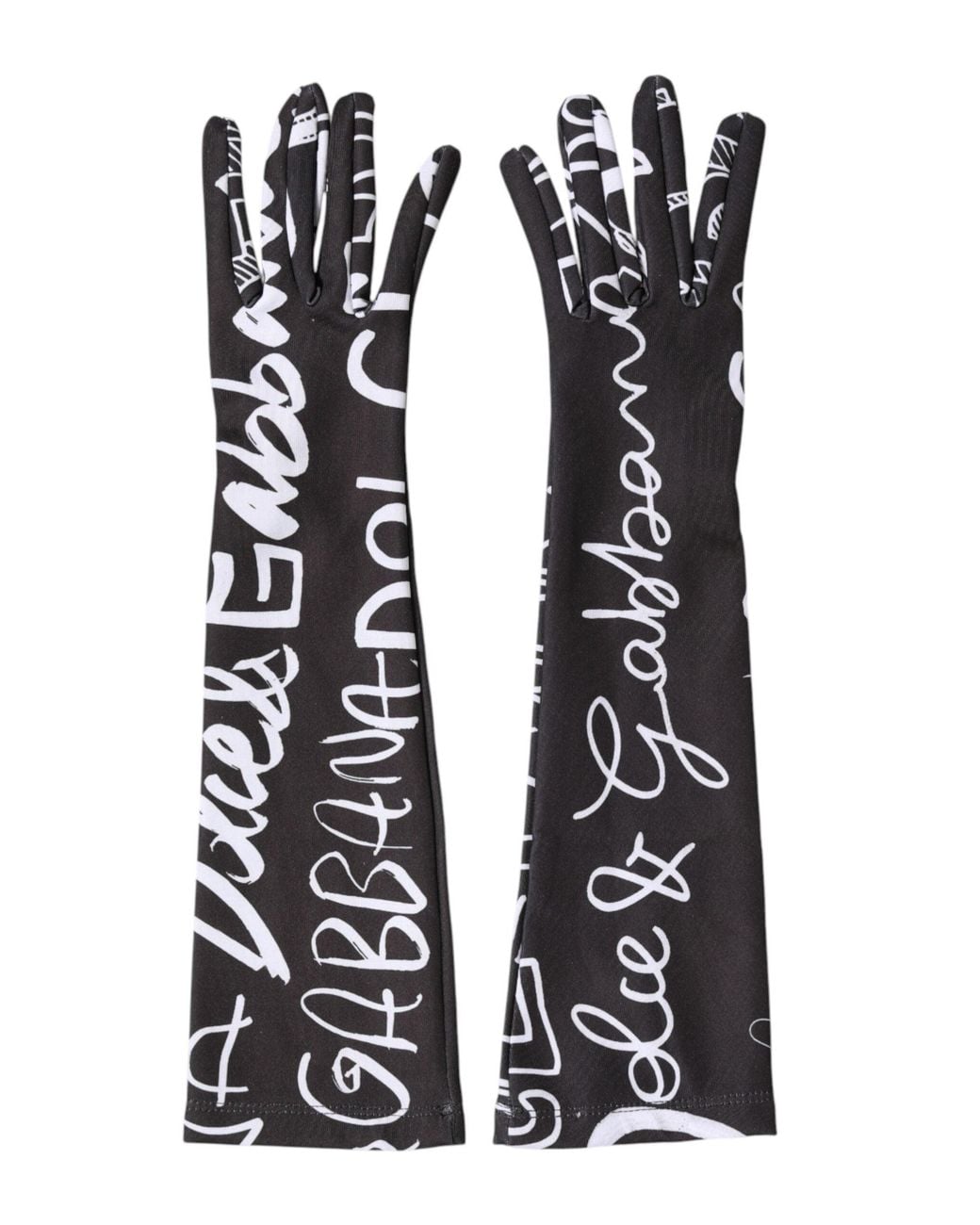 Dolce & Gabbana White Dg Logo Elbow Length Mitten Gloves And 10+Pl