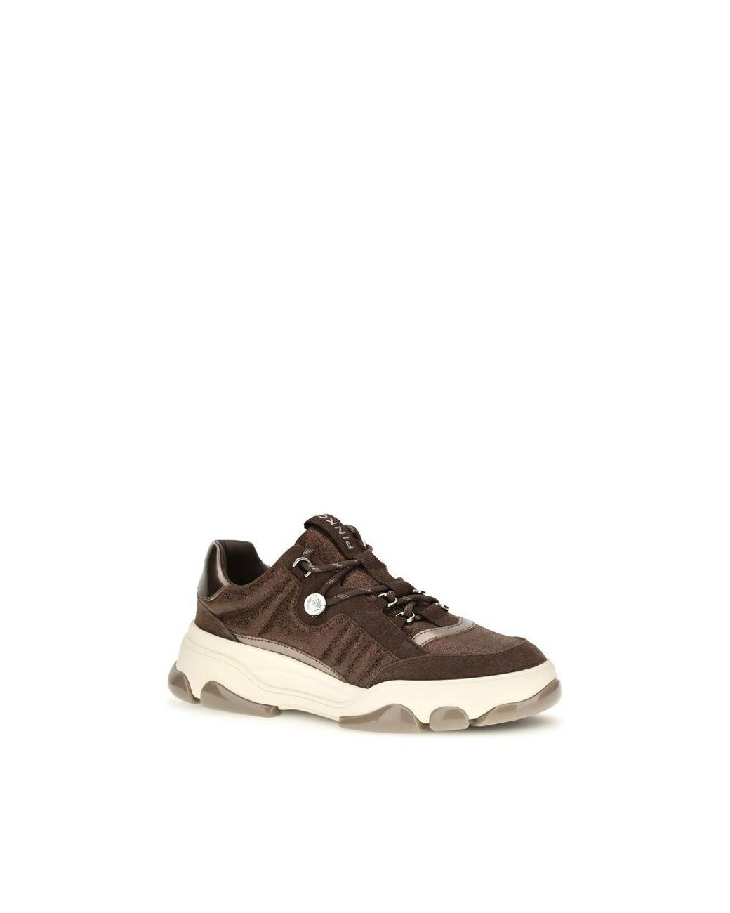 Pinko Brown Calf Leather Bos Taurus Chunky Sneakers