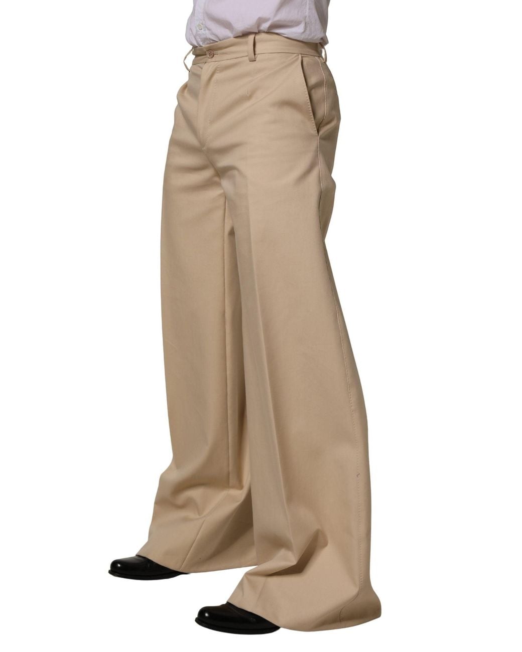 Dolce & Gabbana Natural Beige Cotton Straight Men Formal Dress Pants for men