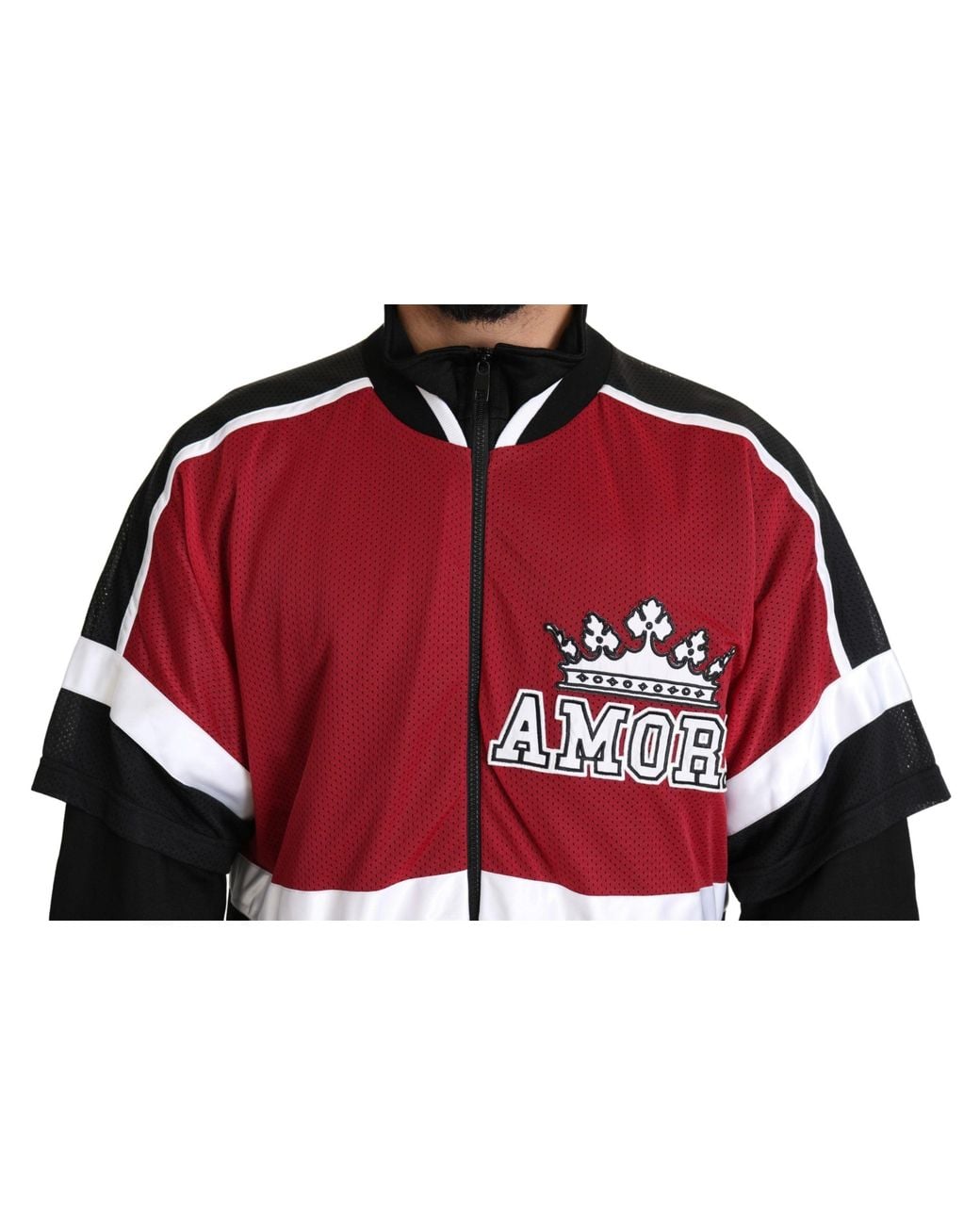Dolce & Gabbana Dolce Gabbana Red Black Amore Sport Full Zipper Sweater for men