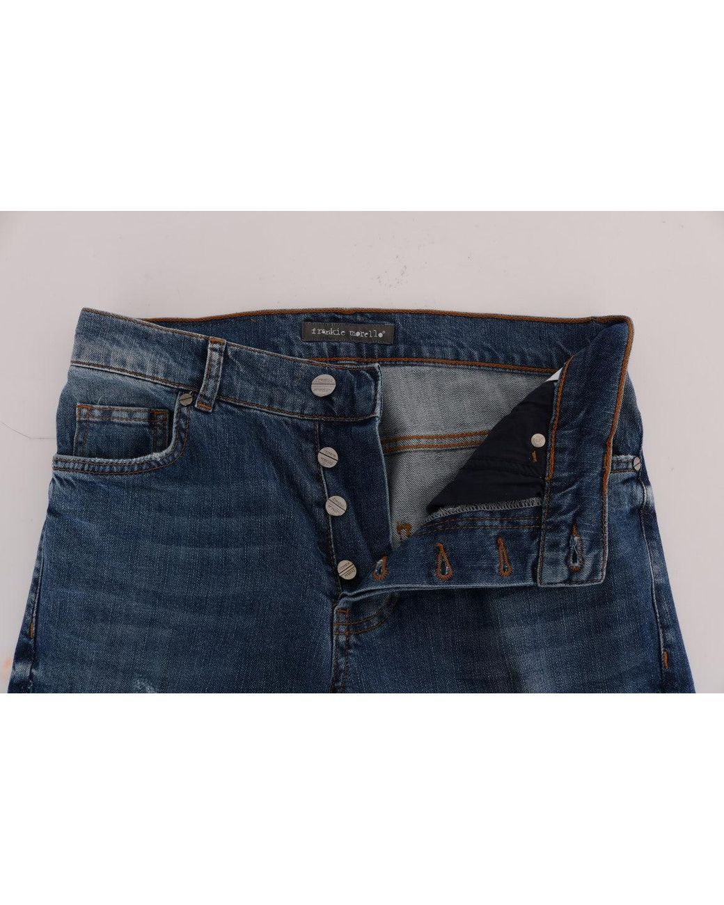 Frankie Morello Blue Wash Torn Dunfermile Slim Fit Jeans for men