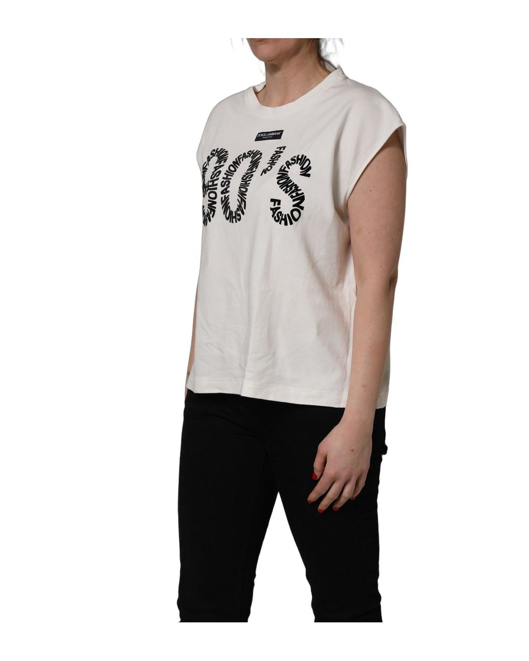 Dolce & Gabbana White Cotton Graphic Sleeveless Tank Top