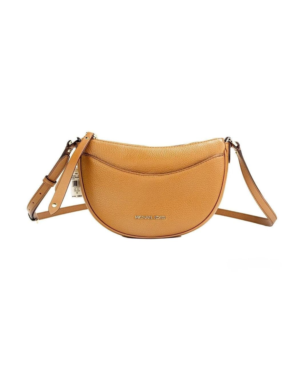 Michael Kors Brown Dover Small Luggage Pebbled Leather Half Moon Crossbody Bag Purse