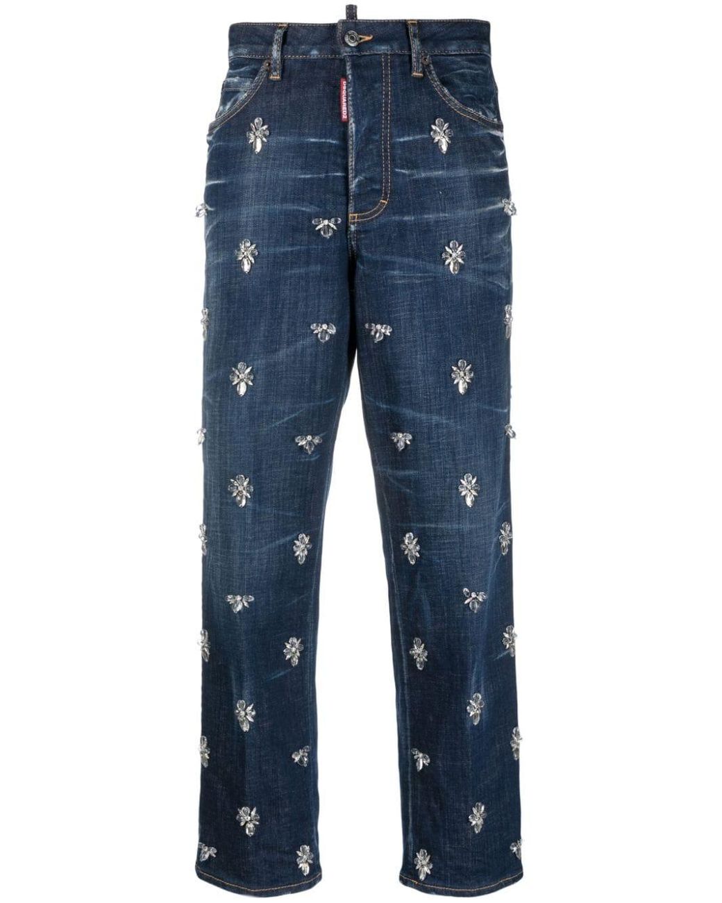DSquared² Blue Crystal Flies High-Rise Jeans