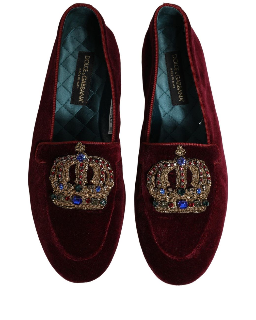 Dolce & Gabbana Red Burgundy Velvet Crown Slip On Loafers Shoes for men
