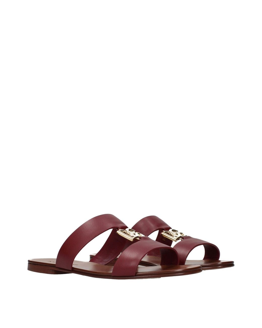 Dolce & Gabbana Brown Red Leather Slippers