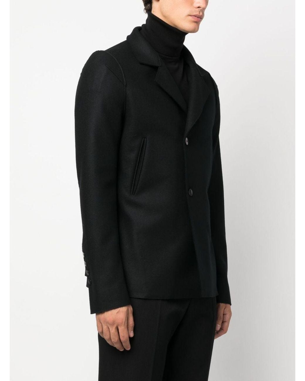 SAPIO Black Double-Breasted Cotton-Wool Blazer for men