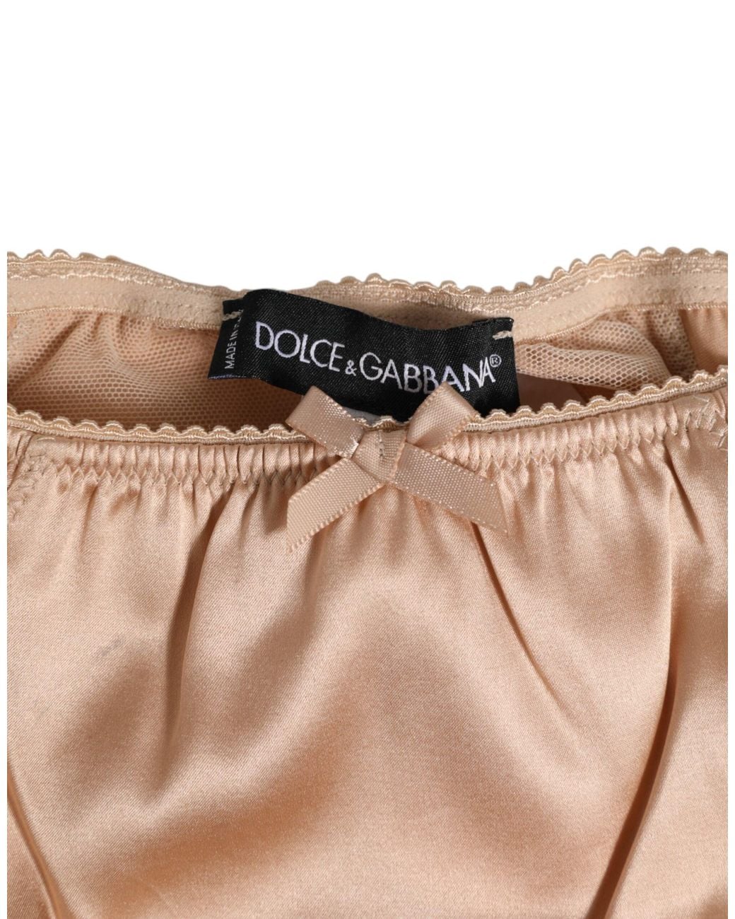 Dolce & Gabbana Natural Silk Satin Bow Lace Trim Underwear Clothing