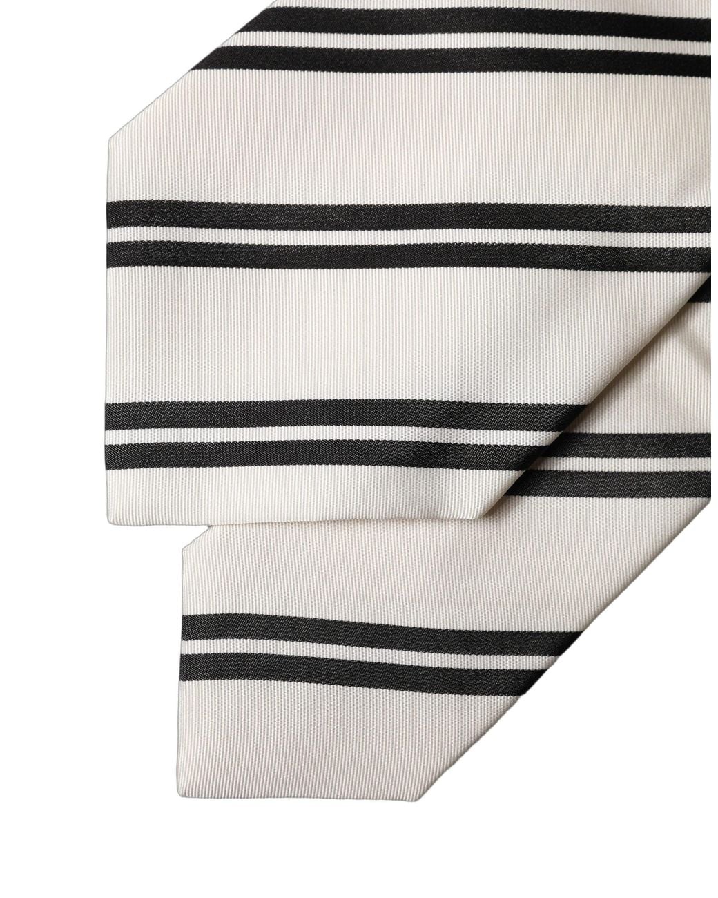 Dolce & Gabbana White Black Stripes Silk Adjustable Necktie Tie