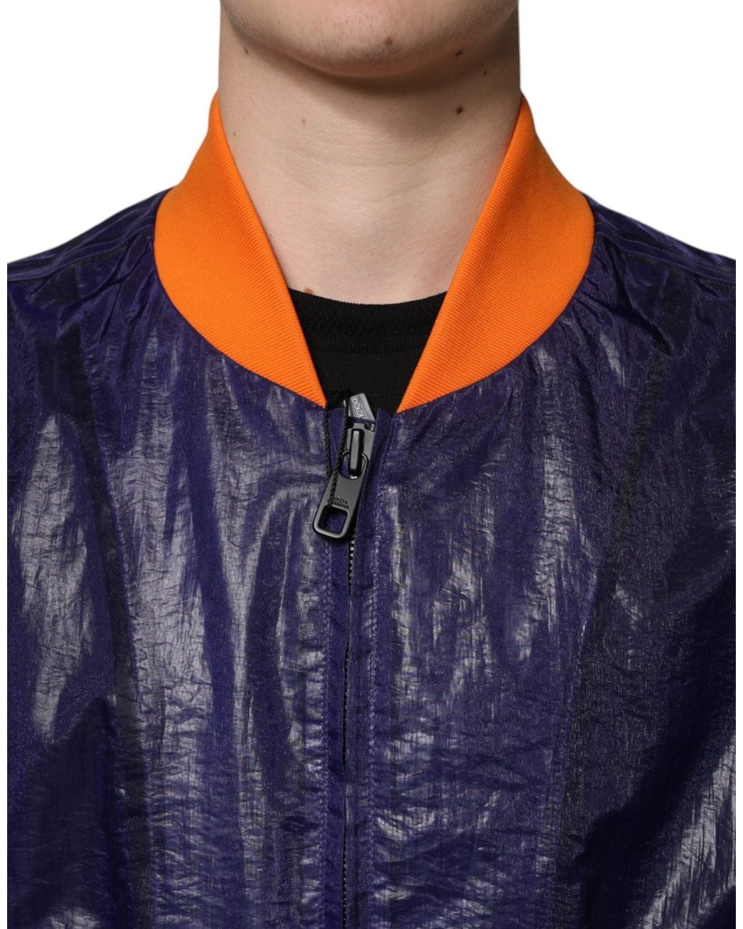 Dolce & Gabbana Blue Cotton Stretch Full Zip Bomber Jacket for men