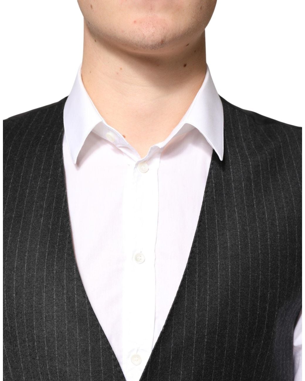 Dolce & Gabbana Black Stripes Wool Dress Waistcoat Vest Virgin for men