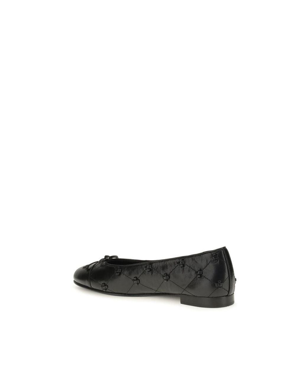 Tory Burch Black Calf Leather Bos Taurus Ballet Flats