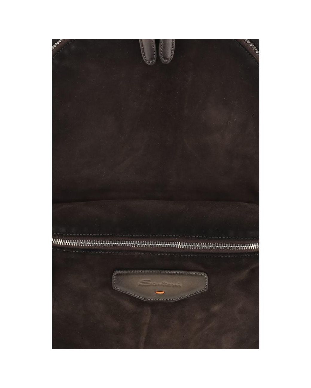 Santoni Black Brown Calf Leather Bos Taurus Backpack for men