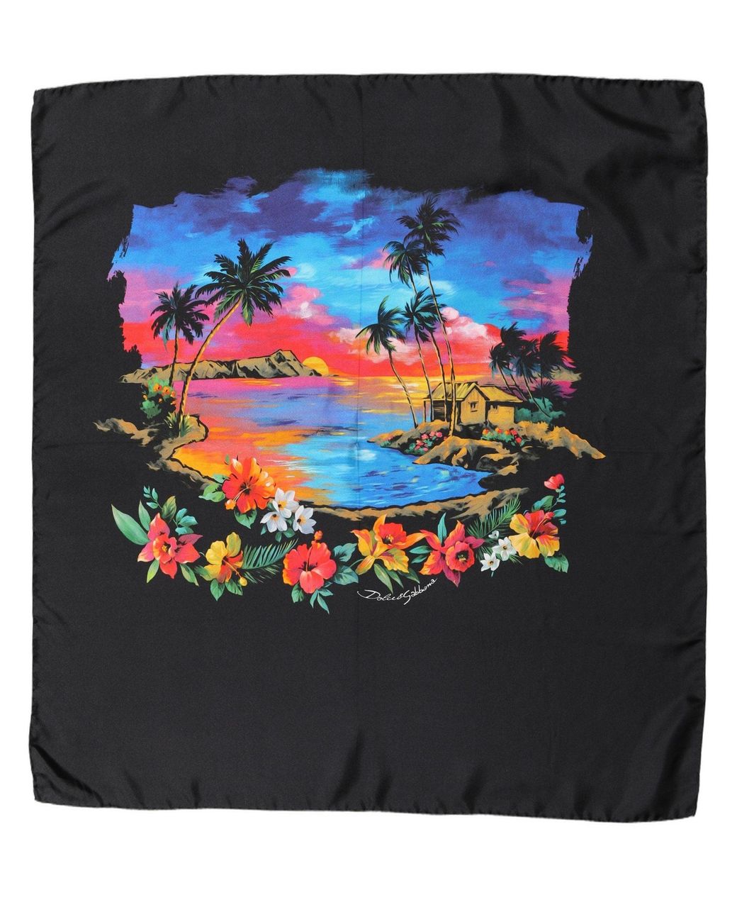 Dolce & Gabbana Black Tropical Sunset Square Foulard Scarf