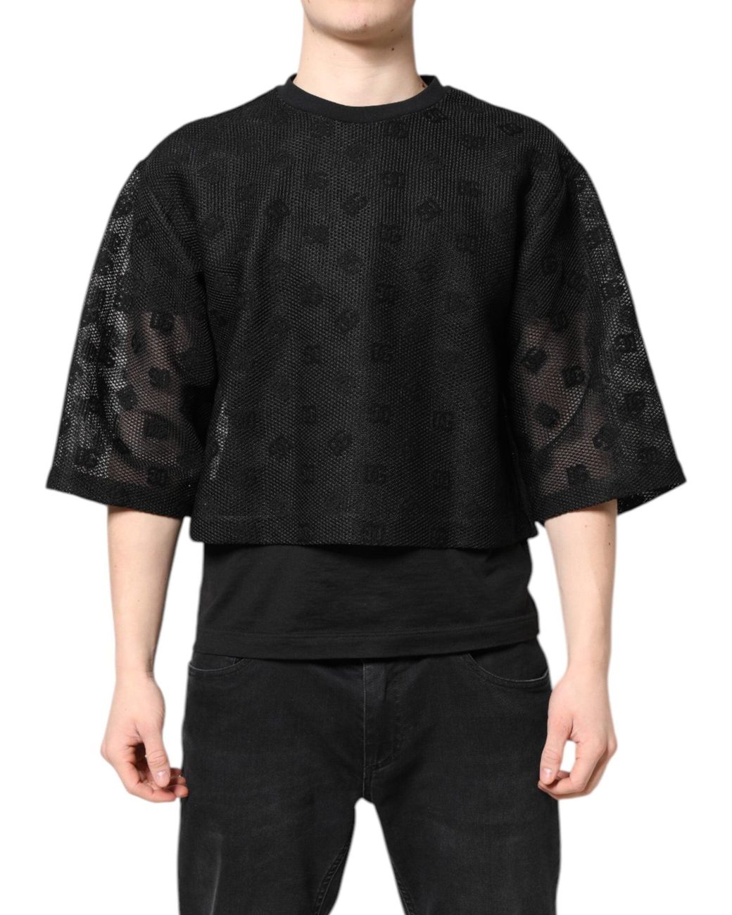 Dolce & Gabbana Black Mesh Top Short Sleeve for men