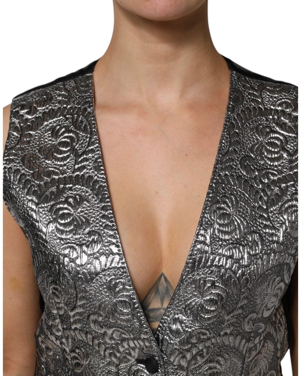 Dolce & Gabbana Black Silver Floral Jacquard Sleeveless Vest Top for men