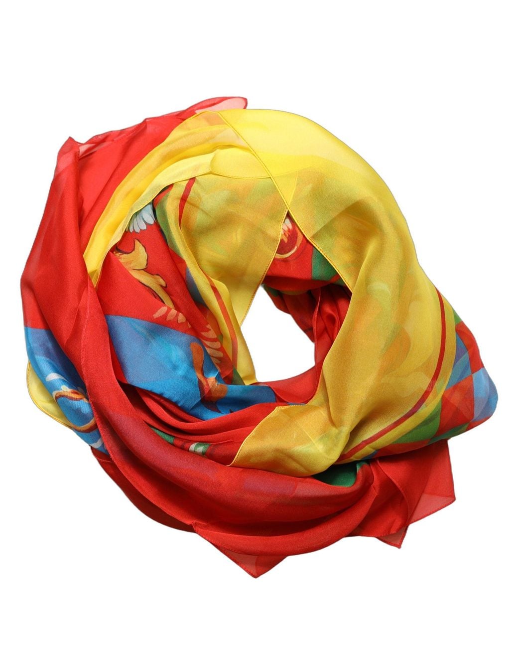 Dolce & Gabbana Orange Multicolor Silk Printed Square Foulard Scarf