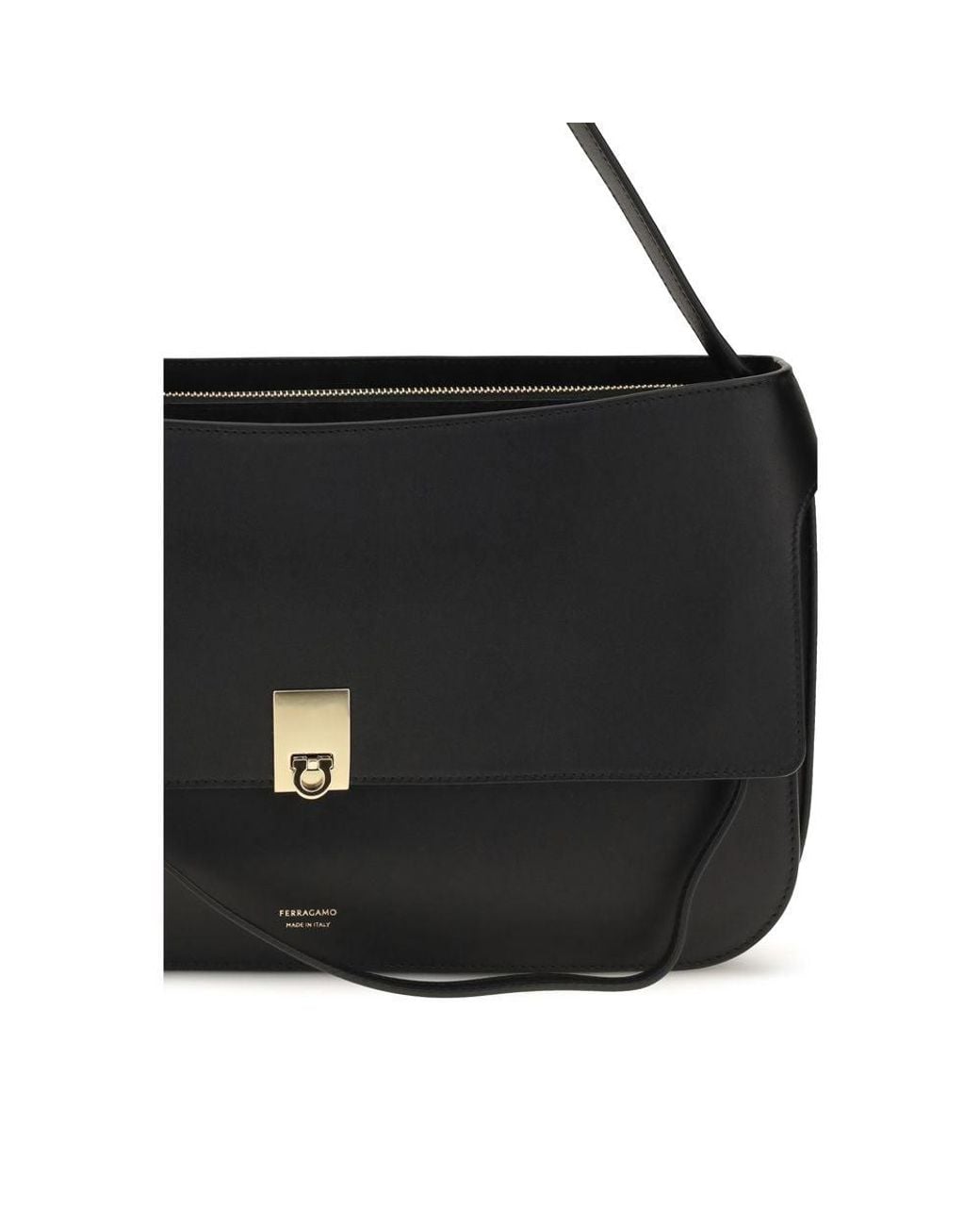 Ferragamo Black Calf Leather Bos Taurus Shoulder Bag
