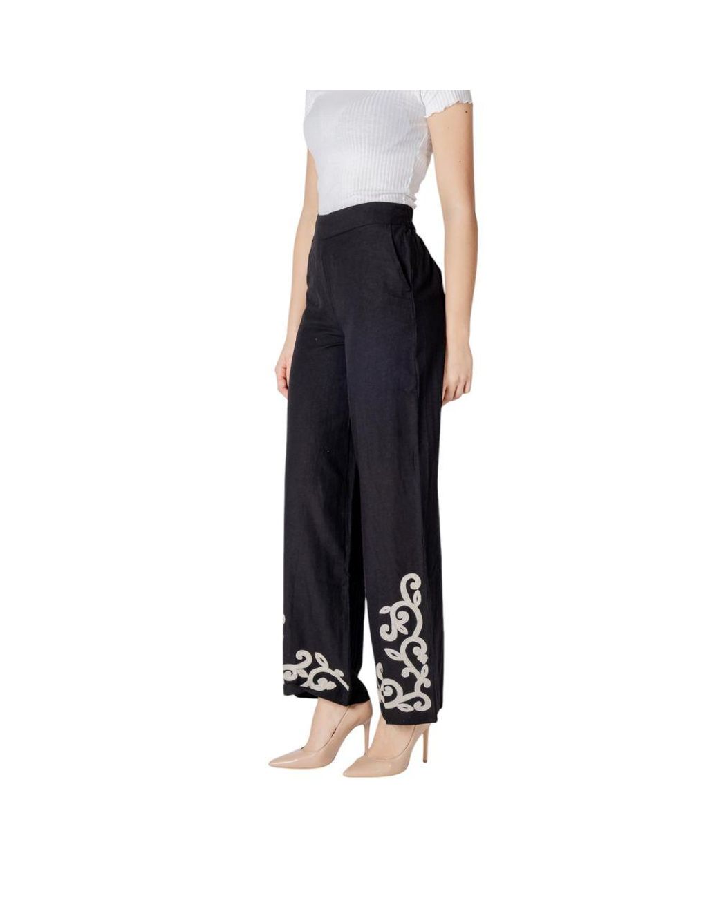 VILA CLOTHES Black Viscose Pant