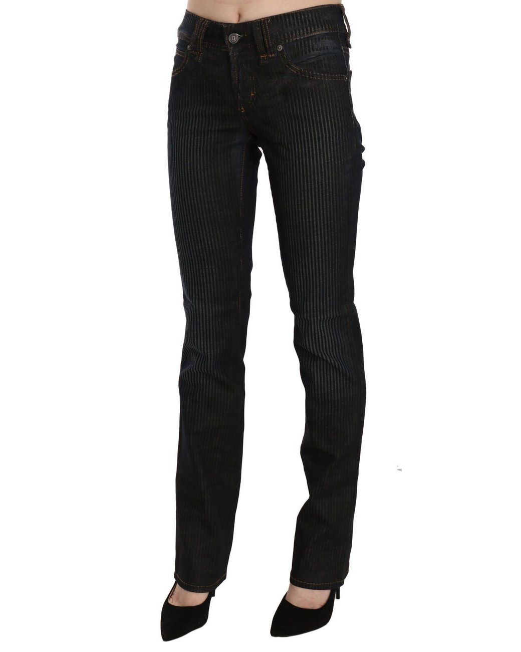 John Galliano Black Mid Waist Slim Fit Corduroy Denim Casual Pants