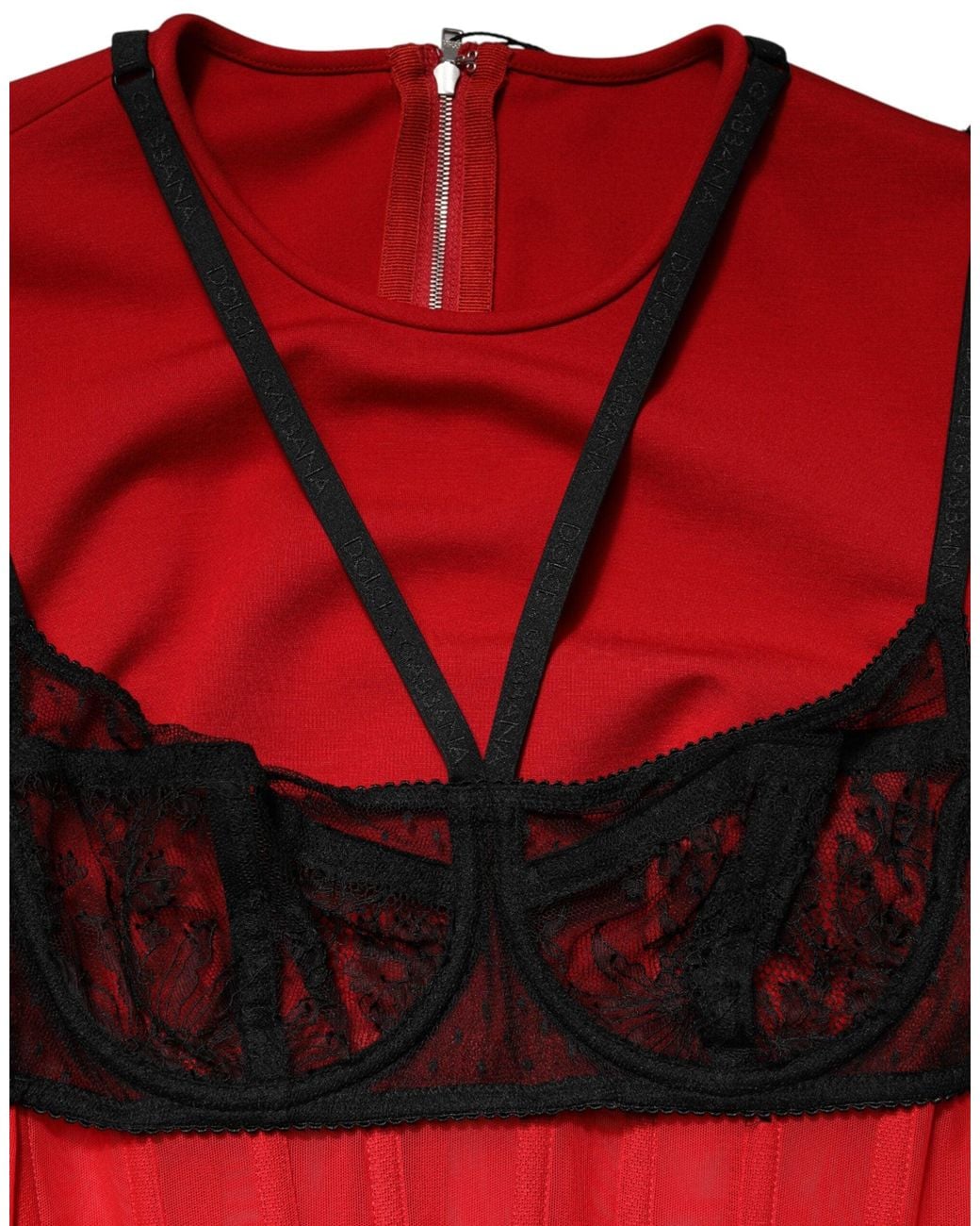 Dolce & Gabbana Red Black Nylon Bralette