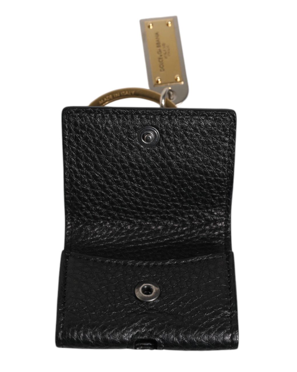 Dolce & Gabbana Black Leather Strap Metal Logo Plaque Airpods Case for men